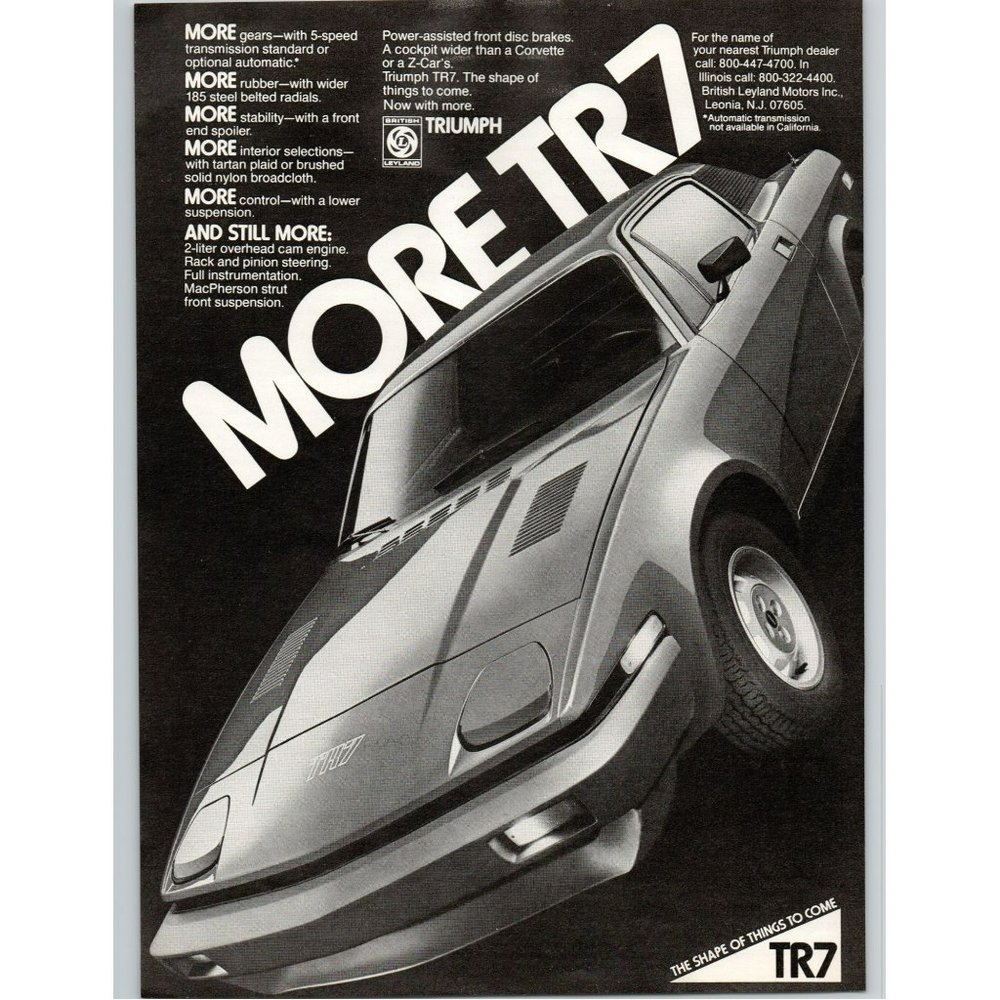 1978 Triumph More TR7 Vintage Print Ad British Sports Car Man Cave Garage Decor